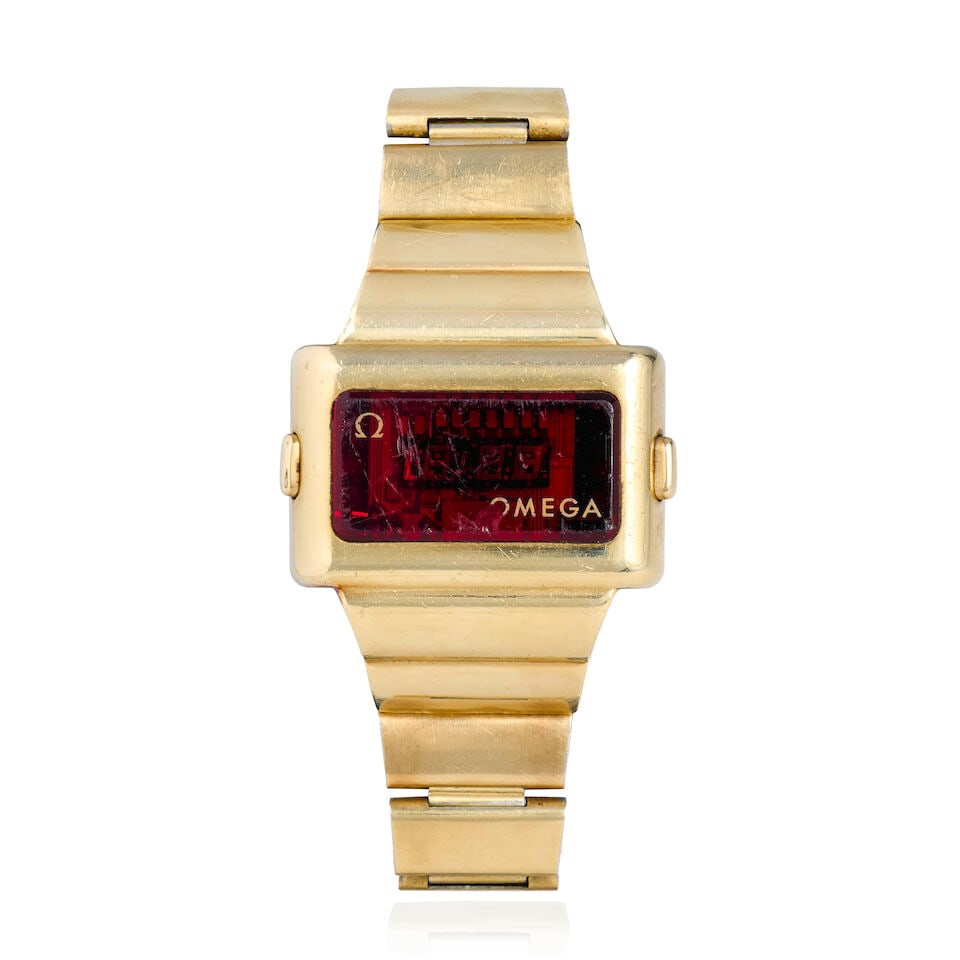 Omega. A gold plated quartz electronic bracelet watch Time Computer, Circa 1970 (1 of 3)