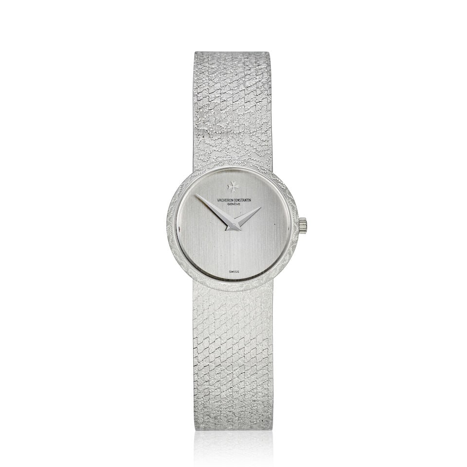 Vacheron Constantin. A lady's 18K white gold manual wind bracelet watch Ref: 6898, Circa 1970: Vacheron Constantin. A lady's 18K white gold manual wind bracelet watch Reference: 6898 Date: Circa 1970 Movement: 17-jewel Cal.1003 manual wind, adjusted to heat, cold, isochronism and 5 positions,