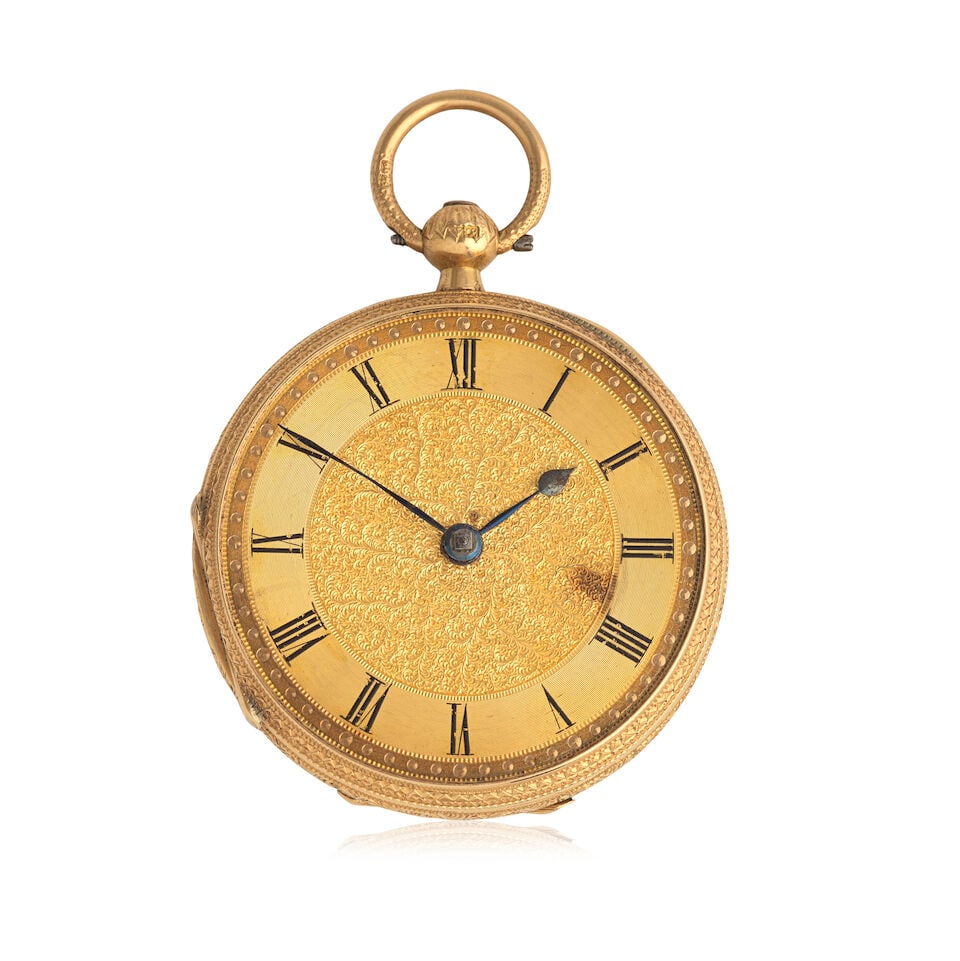 J.W.Benson. An 18K gold key wind open face pocket watch London Hallmark for 1881: J.W.Benson. An 18K gold key wind open face pocket watch Date: London Hallmark for 1881 Movement: Gilt full plate, No.5078 Dial: Engraved champagne Case: Foliate engraved round, No.5078 Signed: