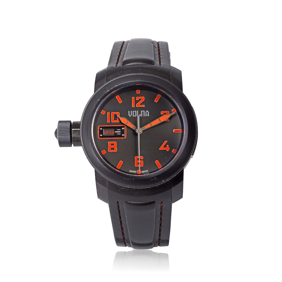 Volna. A Limited Edition stainless steel black PVD coated automatic wristwatch Heritage Typhoon...: Volna. A Limited Edition stainless steel black PVD coated automatic wristwatch Model: Heritage Typhoon, Limited Edition No.09/15 Date: Circa 2010 Movement: Jewelled automatic Dial: Black Case:
