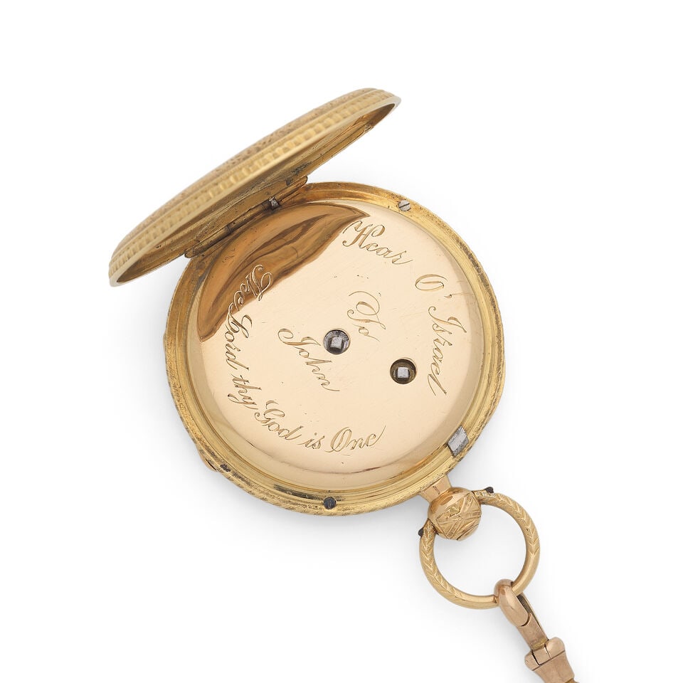 H.A.Portlock. An 18K gold key wind open face pocket watch with 9K gold chain London Hallmark for... - 2
