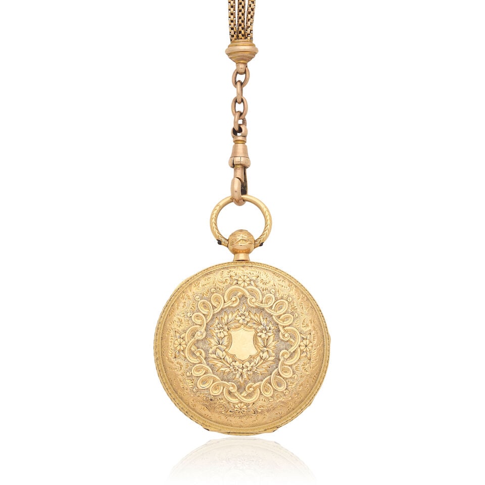 H.A.Portlock. An 18K gold key wind open face pocket watch with 9K gold chain London Hallmark for... - 3