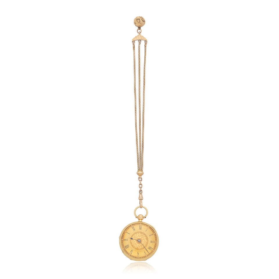 H.A.Portlock. An 18K gold key wind open face pocket watch with 9K gold chain London Hallmark for... - 4