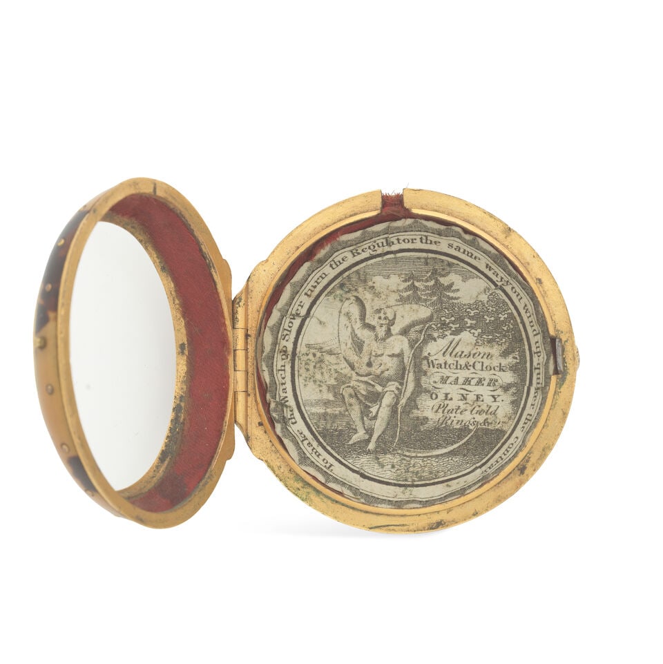 Thomas Hill, London. A gilt metal and underpainted horn key wind pair case pocket watch Circa 1780 - 2