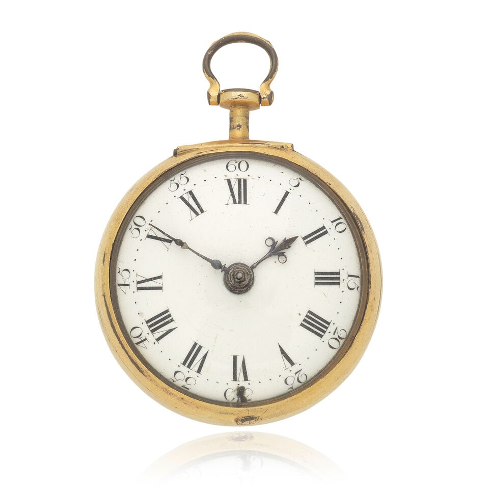 Thomas Hill, London. A gilt metal and underpainted horn key wind pair case pocket watch Circa 1780 - 3