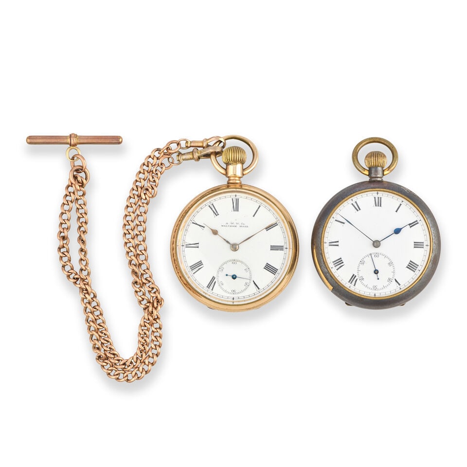 A lot of two pocket watches and a 9K gold watch chain (3) Various dates (1 of 2)