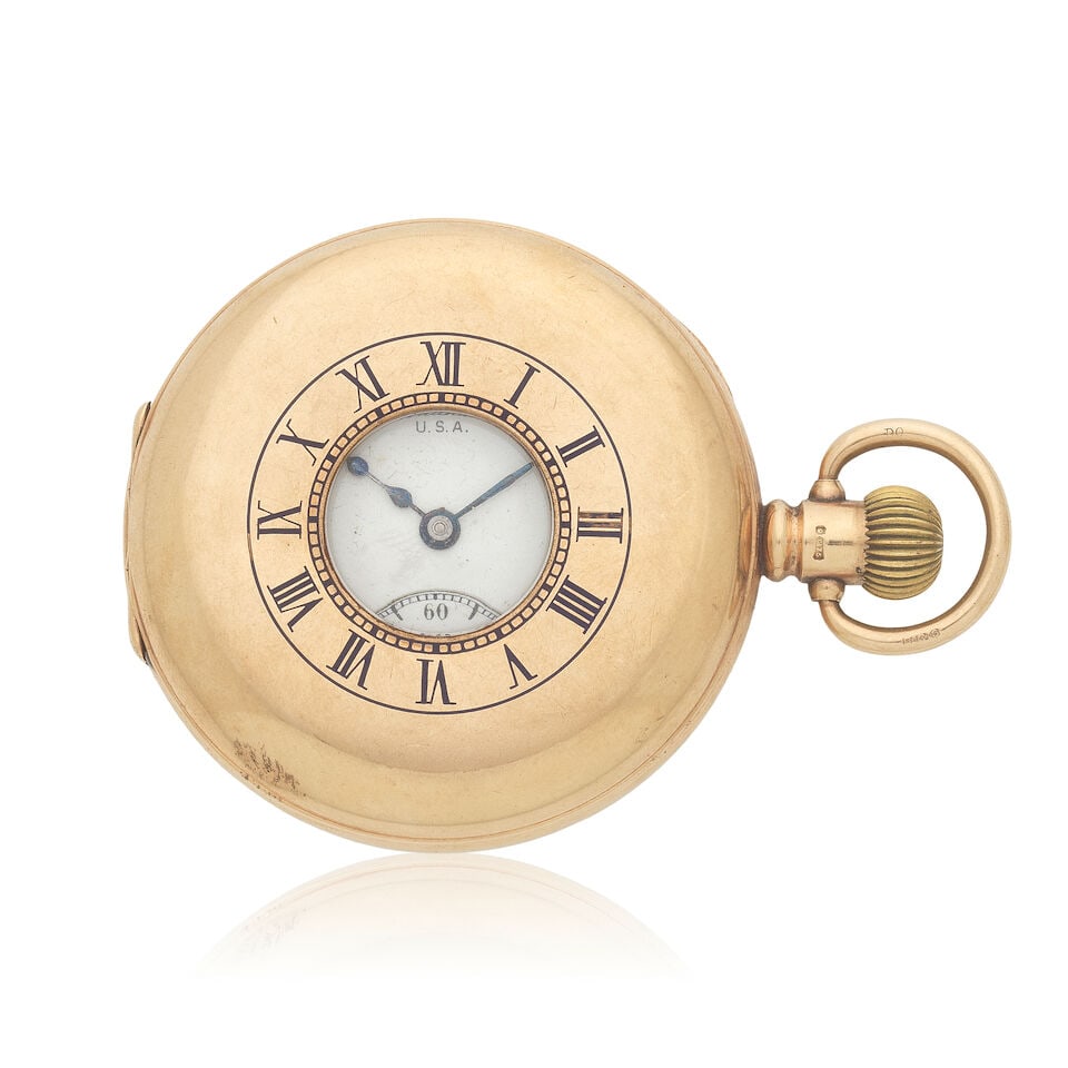 Waltham. A 9K gold keyless wind half hunter pocket watch Birmingham Hallmark for 1912 - 2