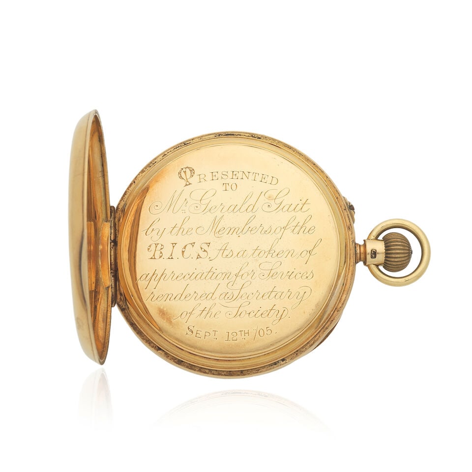 An 18K gold keyless wind open face pocket watch Chester Hallmark for 1903 - 3