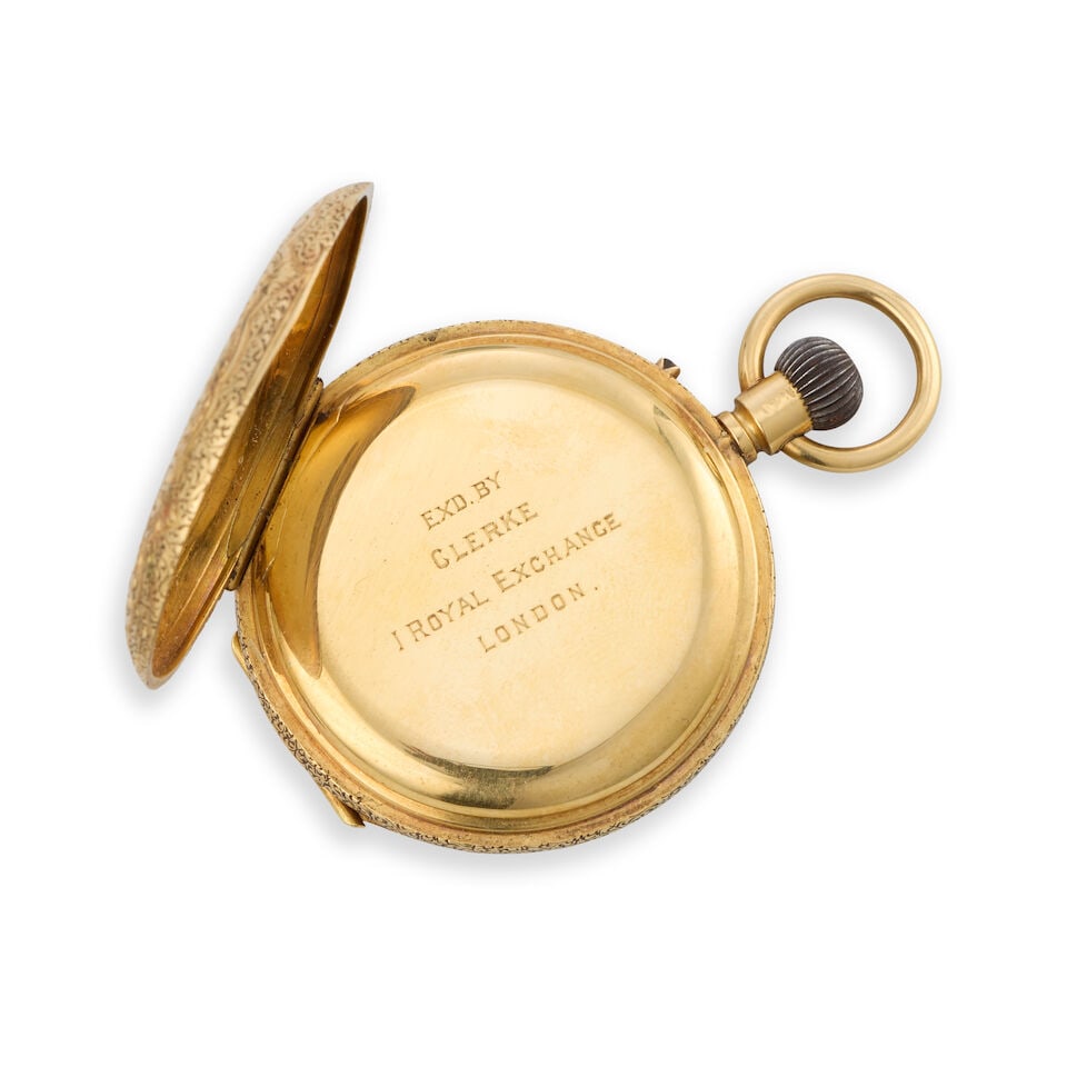 An 18K gold keyless wind half hunter pocket watch London Hallmark for 1882 - 2