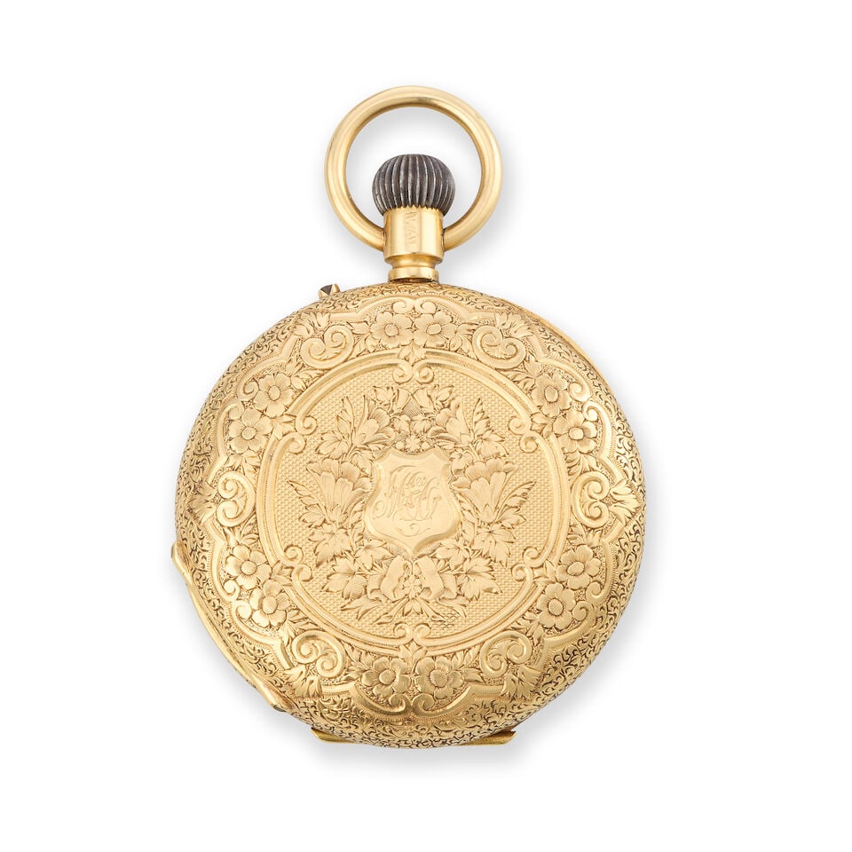 An 18K gold keyless wind half hunter pocket watch London Hallmark for 1882 - 3