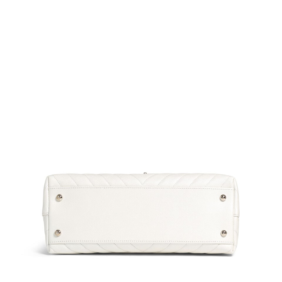CHANEL: WHITE IRIDESCENT CHEVRON QUILTED SMALL COCO TOP HANDLE BAG Fall/Winter 2019 - 3