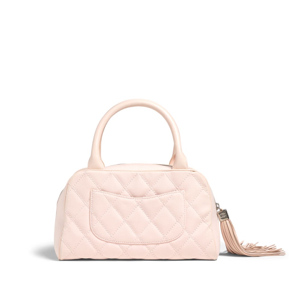 CHANEL: PINK CANVAS AND CAVIAR TIMELESS BOWLING BAG 2004-2005 - 3
