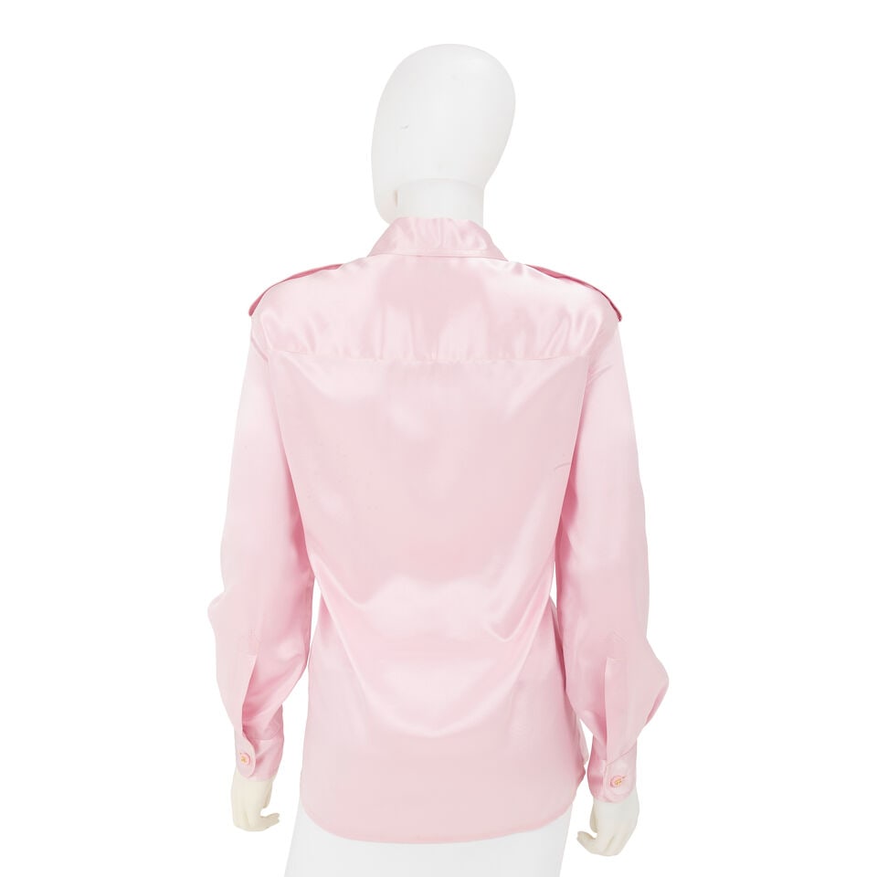 CHANEL: PINK SILK BUTTON UP BLOUSE Mid 1990's - 3