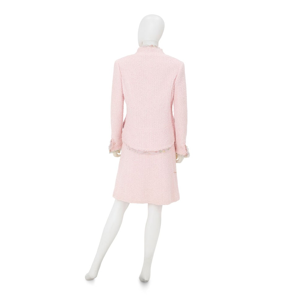 CHANEL: PINK TWEED CHIFFON TRIM SKIRT SUIT ENSEMBLE Cruise 2004 - 3