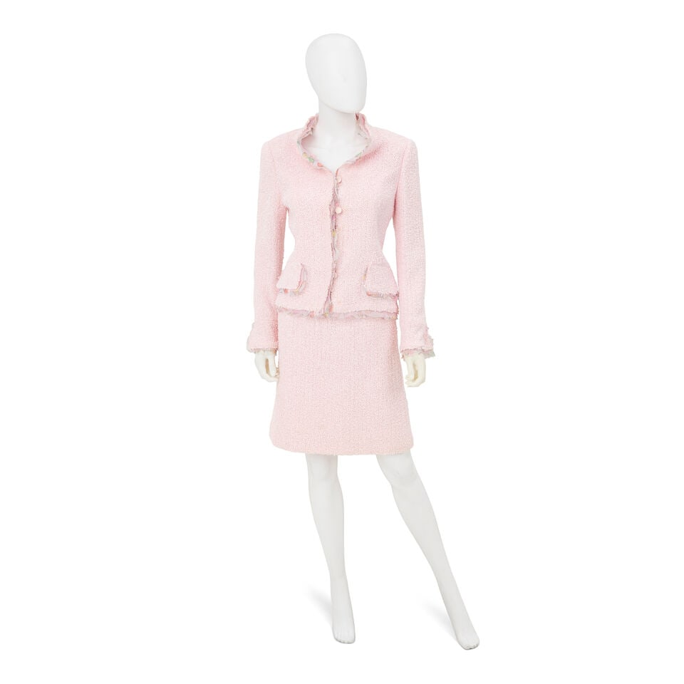 CHANEL: PINK TWEED CHIFFON TRIM SKIRT SUIT ENSEMBLE Cruise 2004 - 4