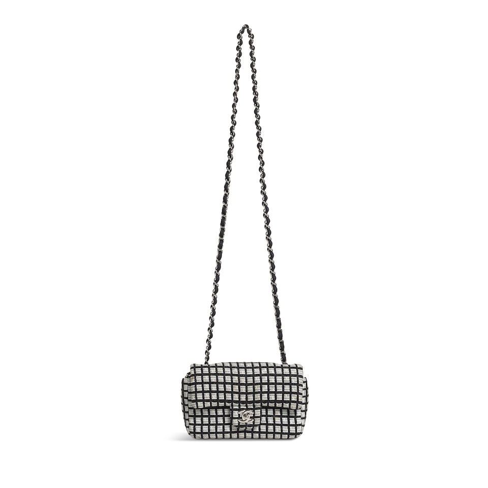 CHANEL: BLACK AND WHITE RECTANGULAR MINI RIBBON FLAP BAG Cruise 2014 - 2