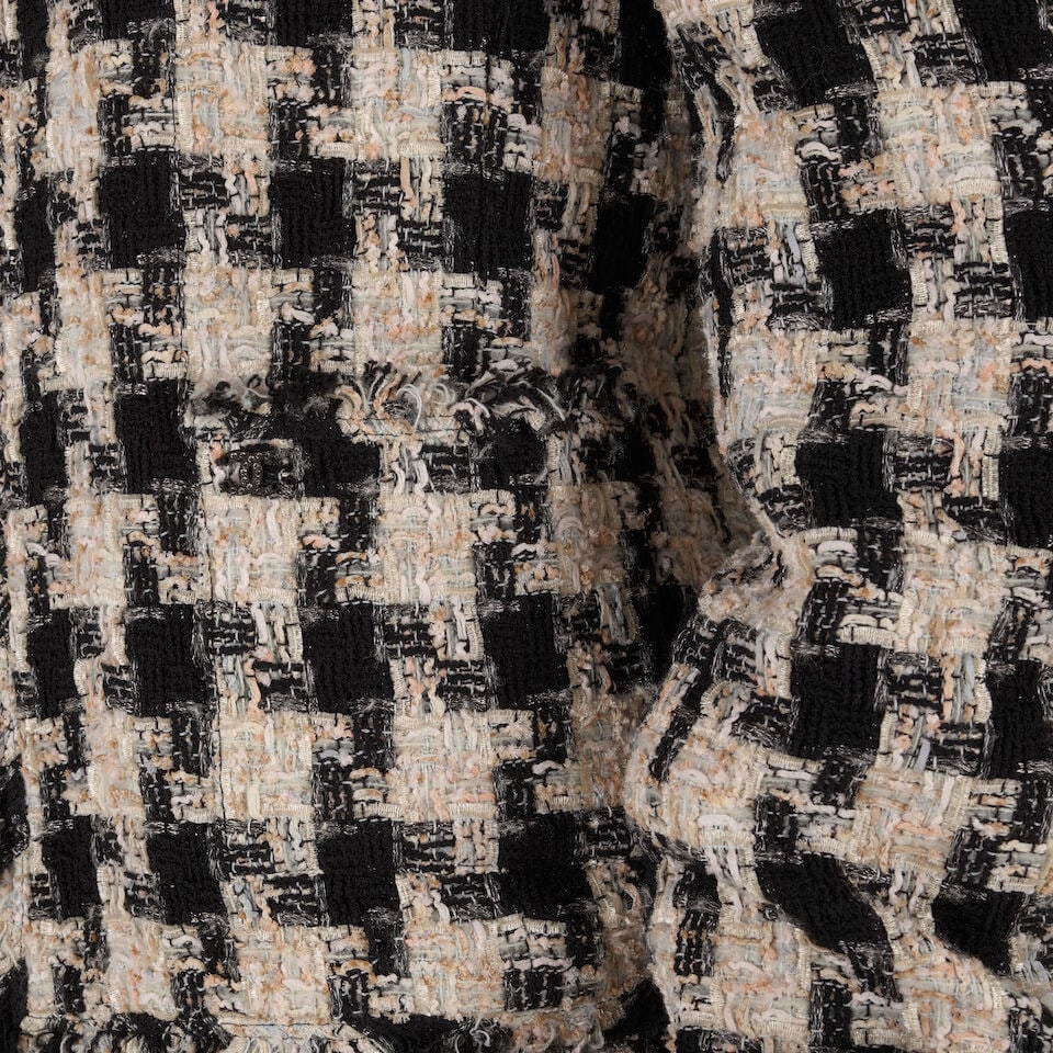 CHANEL: BLACK AND PASTEL PLAID TWEED SKIRT SUIT ENSEMBLE Fall 2004 - 2