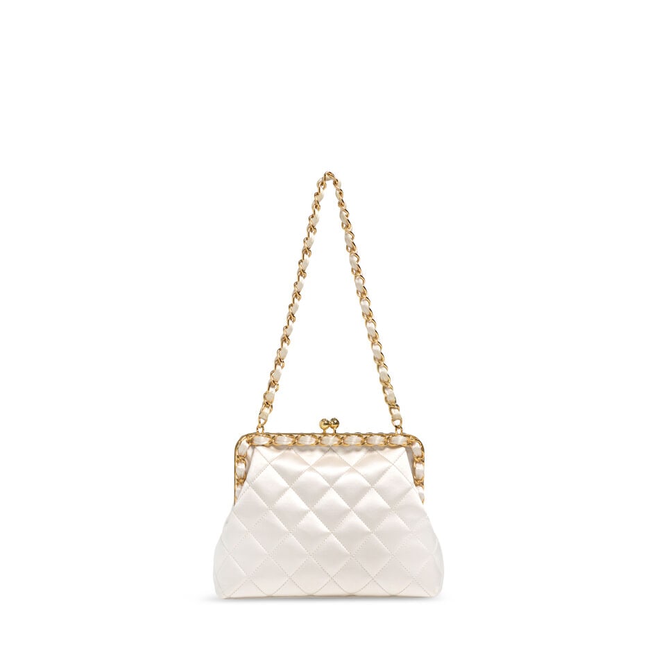 CHANEL: WHITE SATIN QUILTED FRAME BAG 1994-1996 - 3