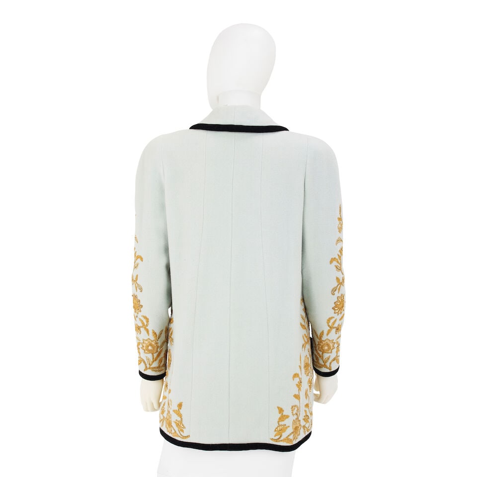 CHANEL: BLUE LESAGE EMBROIDERED KNIT EVENING JACKET Late 1980's-Early 1990's - 2