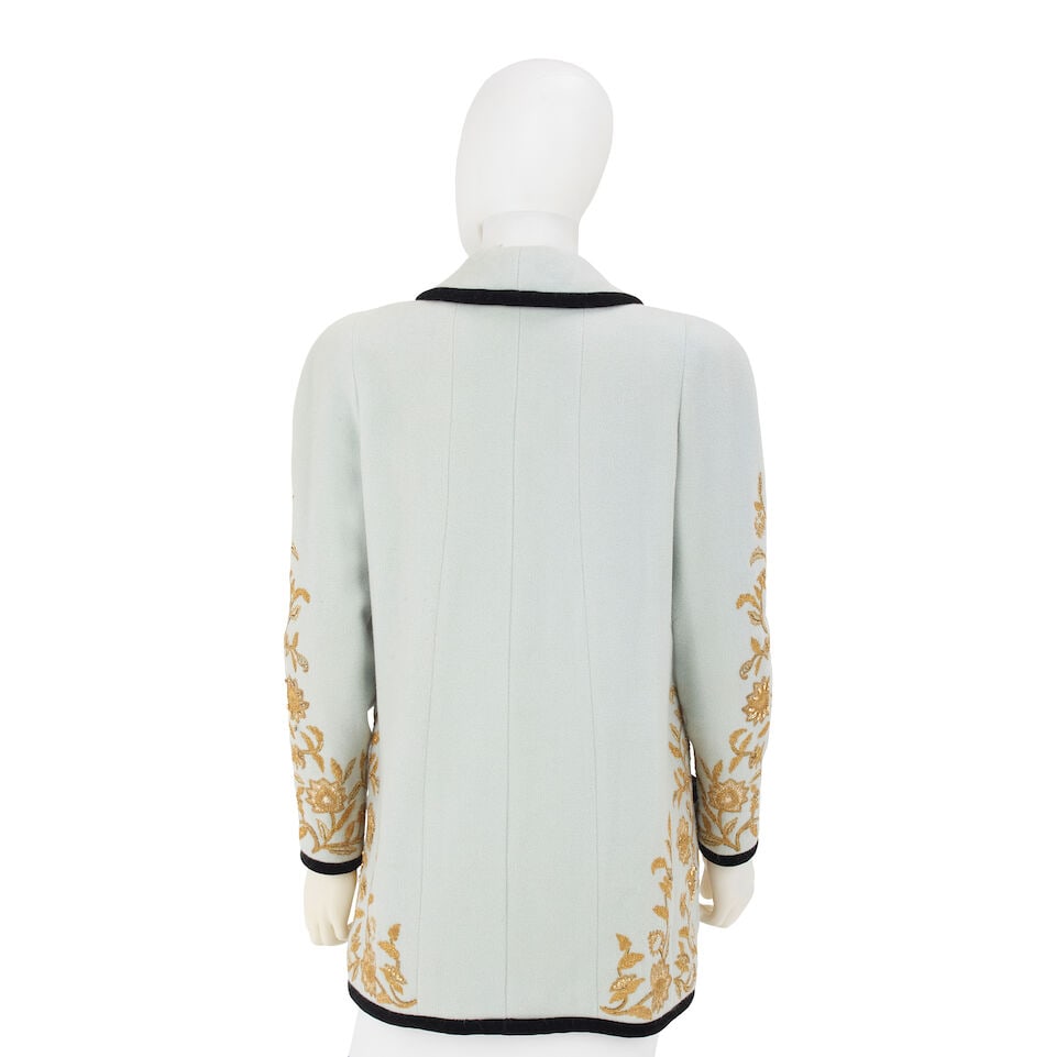 CHANEL: BLUE LESAGE EMBROIDERED KNIT EVENING JACKET Late 1980's-Early 1990's - 5