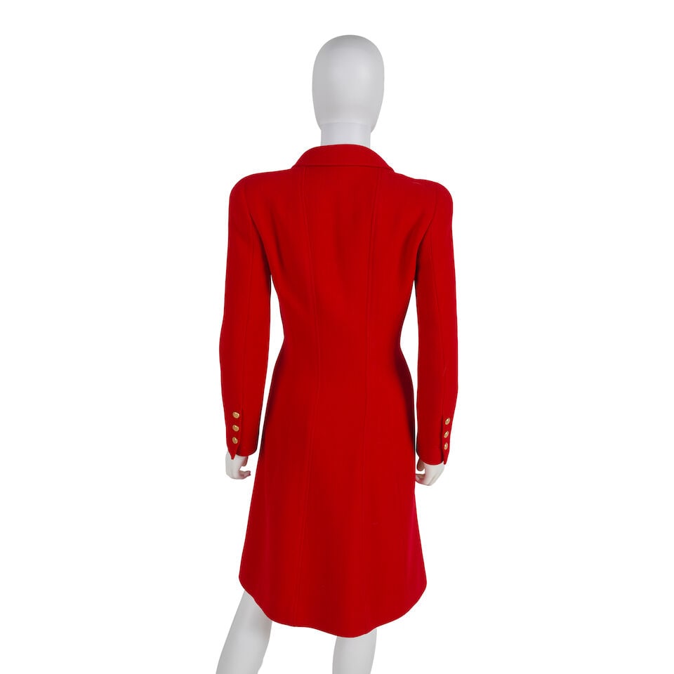 CHANEL: RED WOOL COAT DRESS 1990's - 3