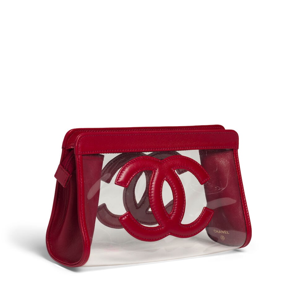 CHANEL: RED LAMBSKIN AND VINYL CC COSMETIC CASE 1994-1996 - 2