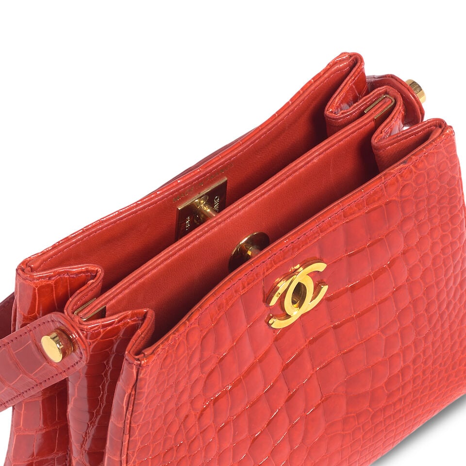 CHANEL: ORANGE ALLIGATOR DOUBLE SIDED CC TURNLOCK TOP HANDLE MINI 1996-1997 - 2