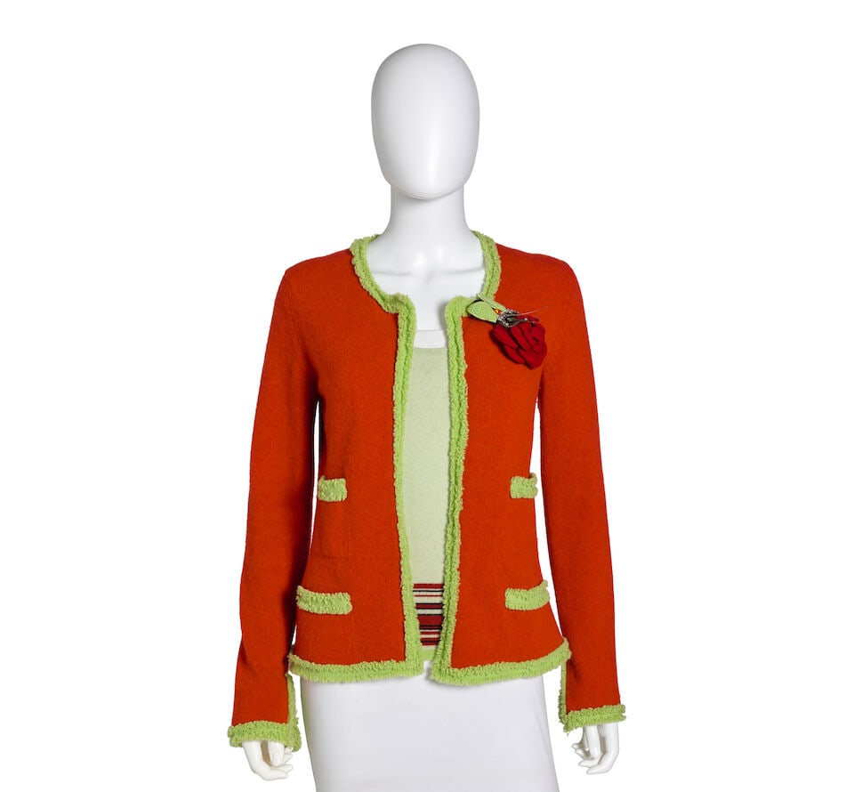 CHANEL: ORANGE AND GREEN CARDIGAN TOP SET Spring 2004 (1 of 5)