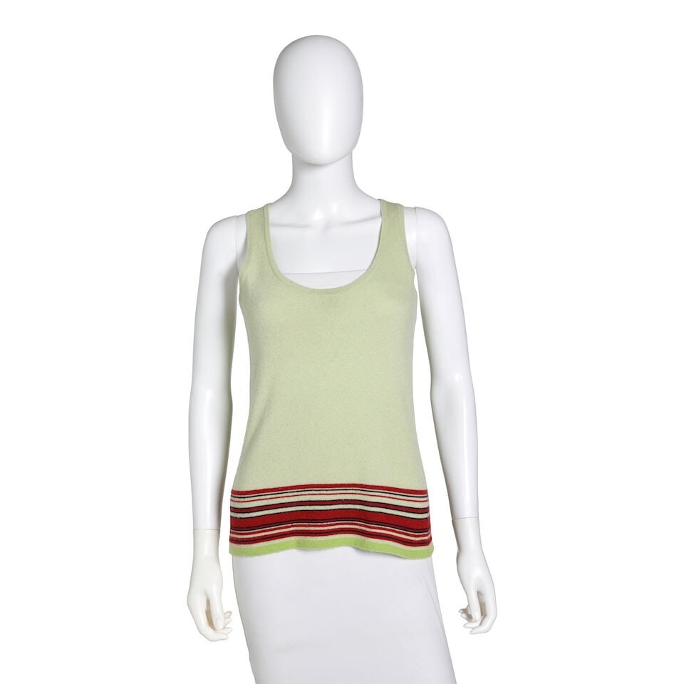 CHANEL: ORANGE AND GREEN CARDIGAN TOP SET Spring 2004 - 4