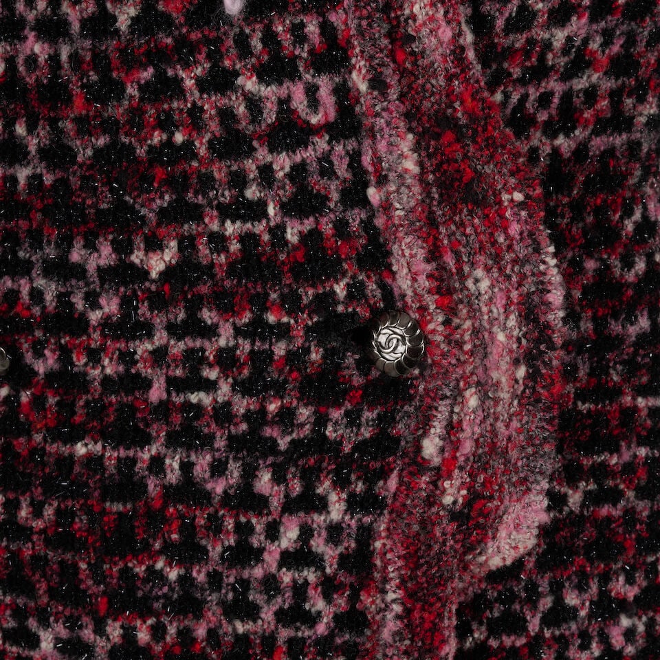 CHANEL: BLACK & PINK RUFFLE KNIT CARDIGAN Fall 1997 - 2