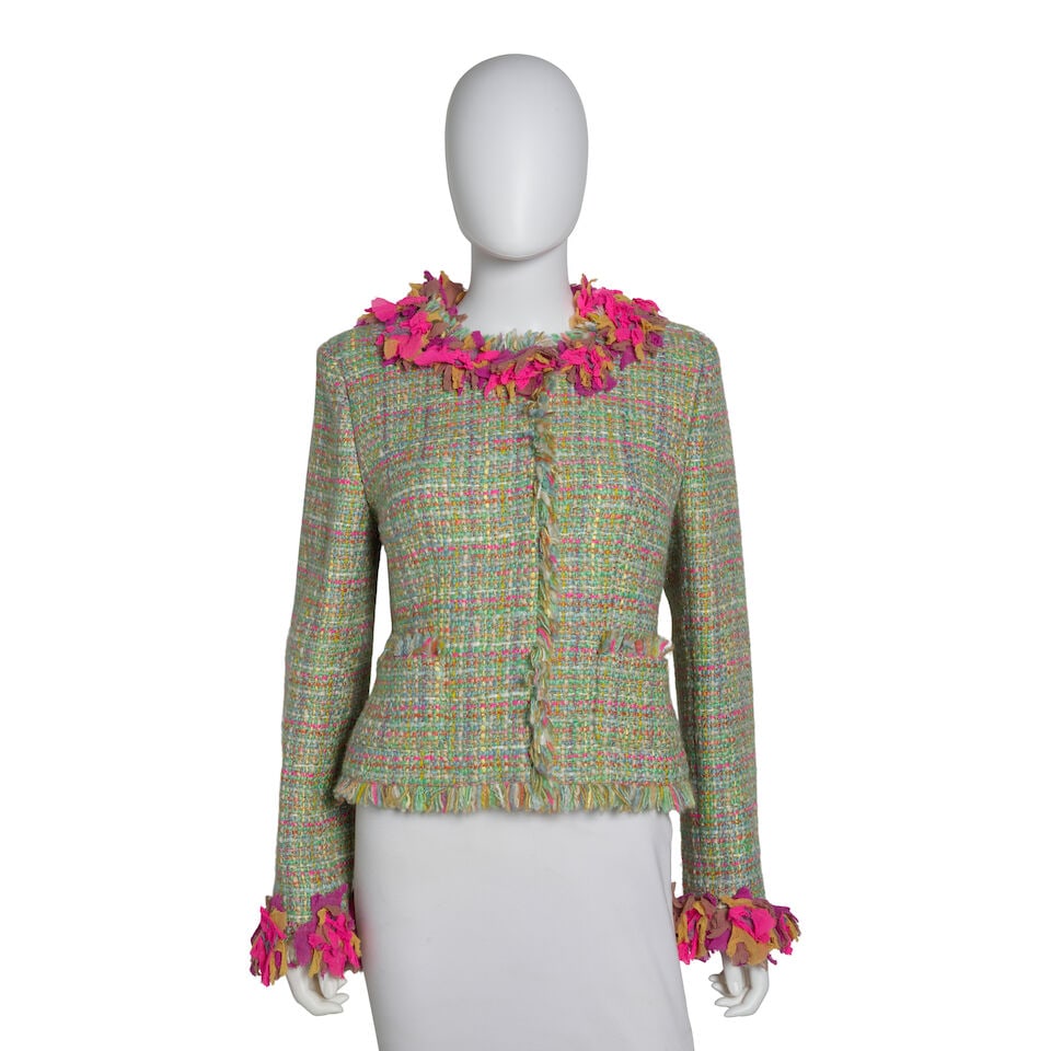 CHANEL: MULTICOLOR GREEN TWEED JACKET WITH BLOUSE Fall 2001 (1 of 6)