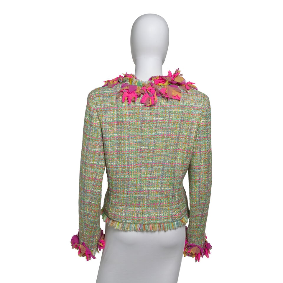 CHANEL: MULTICOLOR GREEN TWEED JACKET WITH BLOUSE Fall 2001 - 3