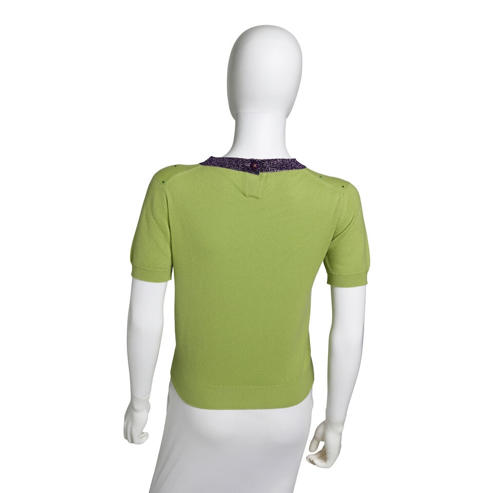 CHANEL: GREEN EMBELLISHED KNIT CARDIGAN TWINSET Fall 1998 - 2