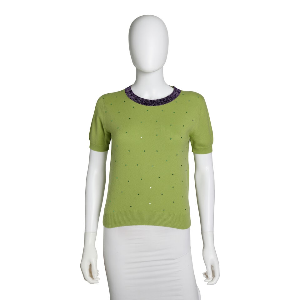 CHANEL: GREEN EMBELLISHED KNIT CARDIGAN TWINSET Fall 1998 - 3