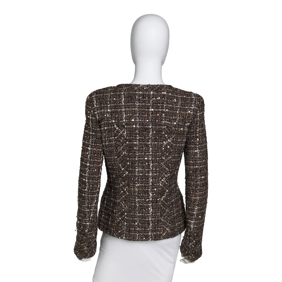 CHANEL: MULTICOLOR GREEN SEQUIN TWEED EVENING JACKET Fall 2004 - 2