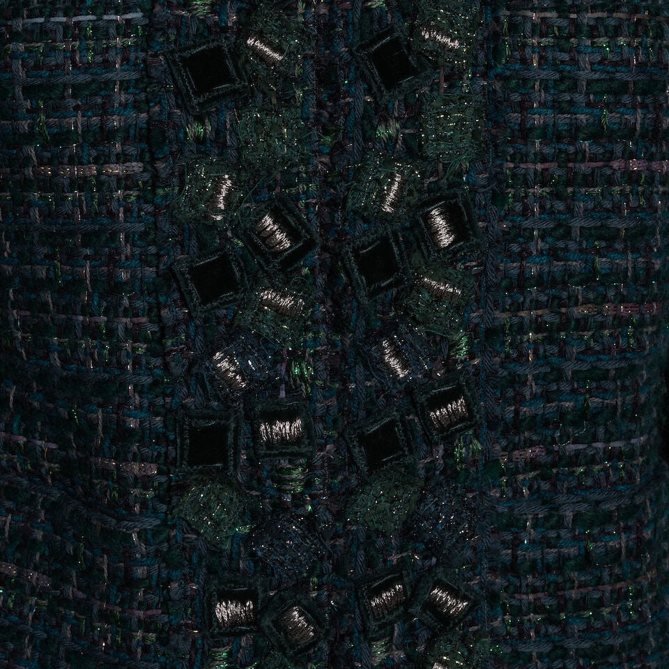 CHANEL: GREEN BLUE TWEED CROPPED JACKET Fall 2012 - 2