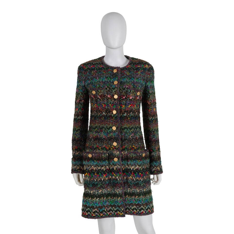 CHANEL: BLUE GREEN TWEED COAT Fall 1993 | Look 92 (1 of 3)