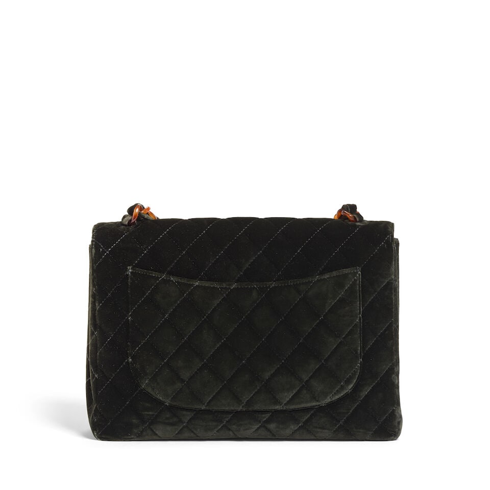 CHANEL: GREEN QUILTED VELVET FLAP BAG 1997-1999 - 3