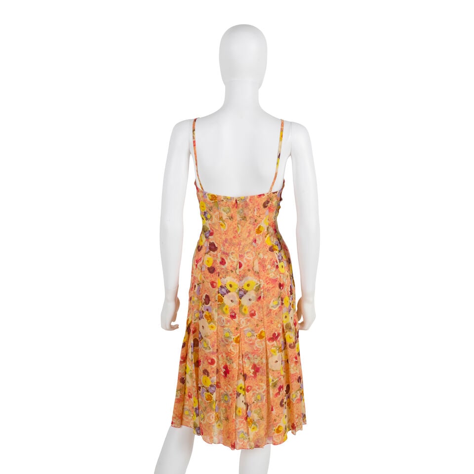 CHANEL: ORANGE CAMILLA PRINT MIDI SILK DRESS Spring 2004 - 3