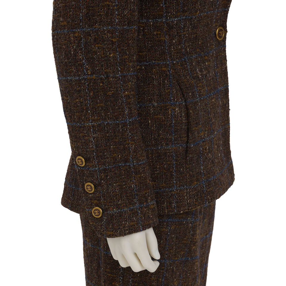 CHANEL: BROWN AND BLUE LUREX TWEED SKIRT SUIT ENSEMBLE Fall 1994 - 3
