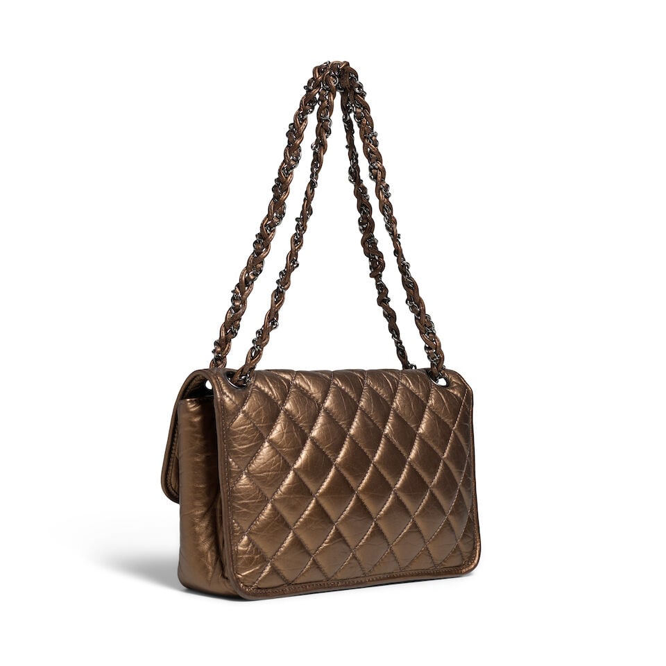 CHANEL: BRONZE AGED CALFSKIN LEATHER TRAVEL LINGE BAG 2005-2006 - 3