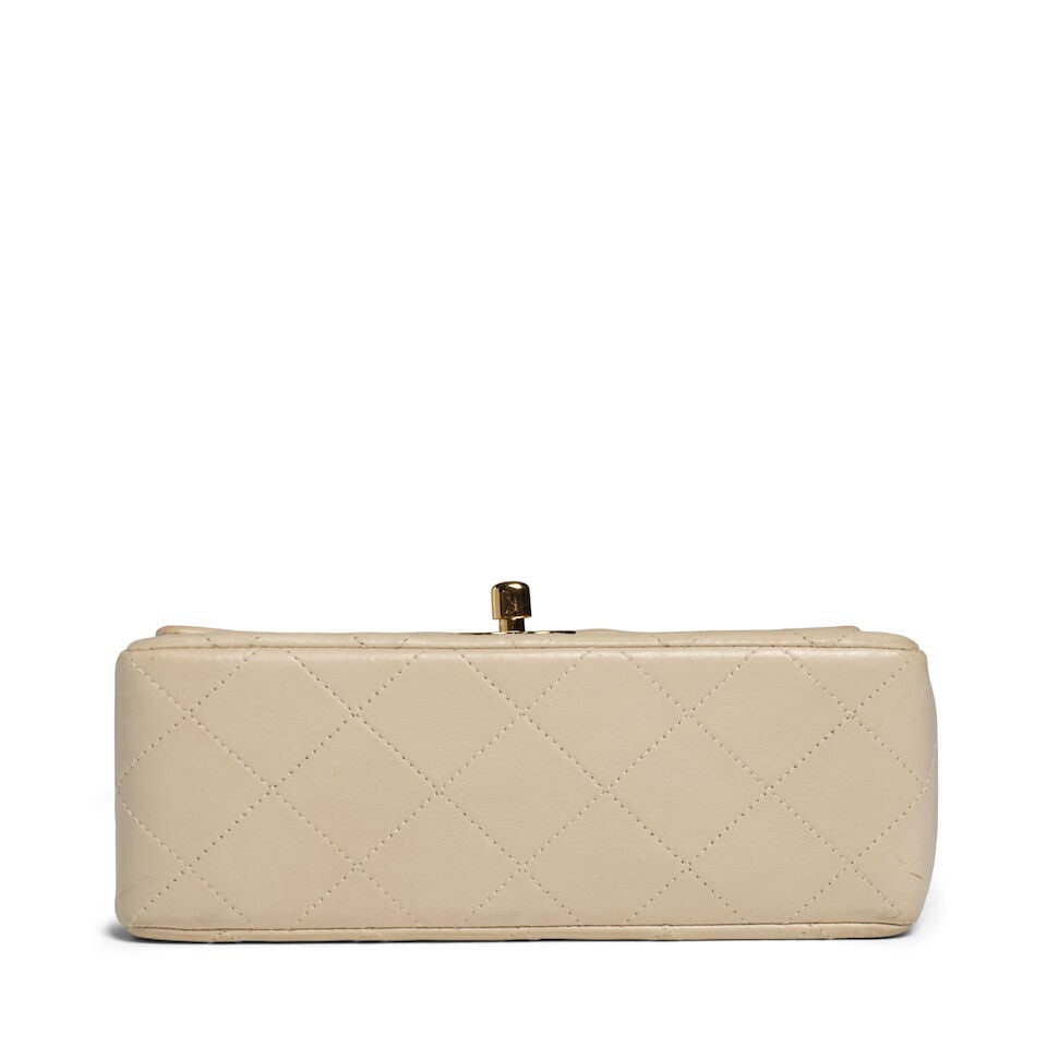 CHANEL: CREAM LAMBSKIN MINI SQUARE FLAP Pre 1982 - 2