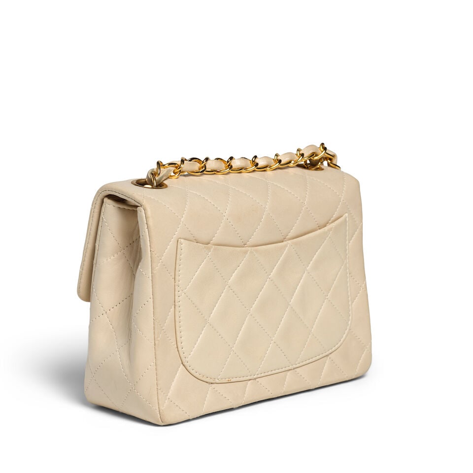 CHANEL: CREAM LAMBSKIN MINI SQUARE FLAP Pre 1982 - 3