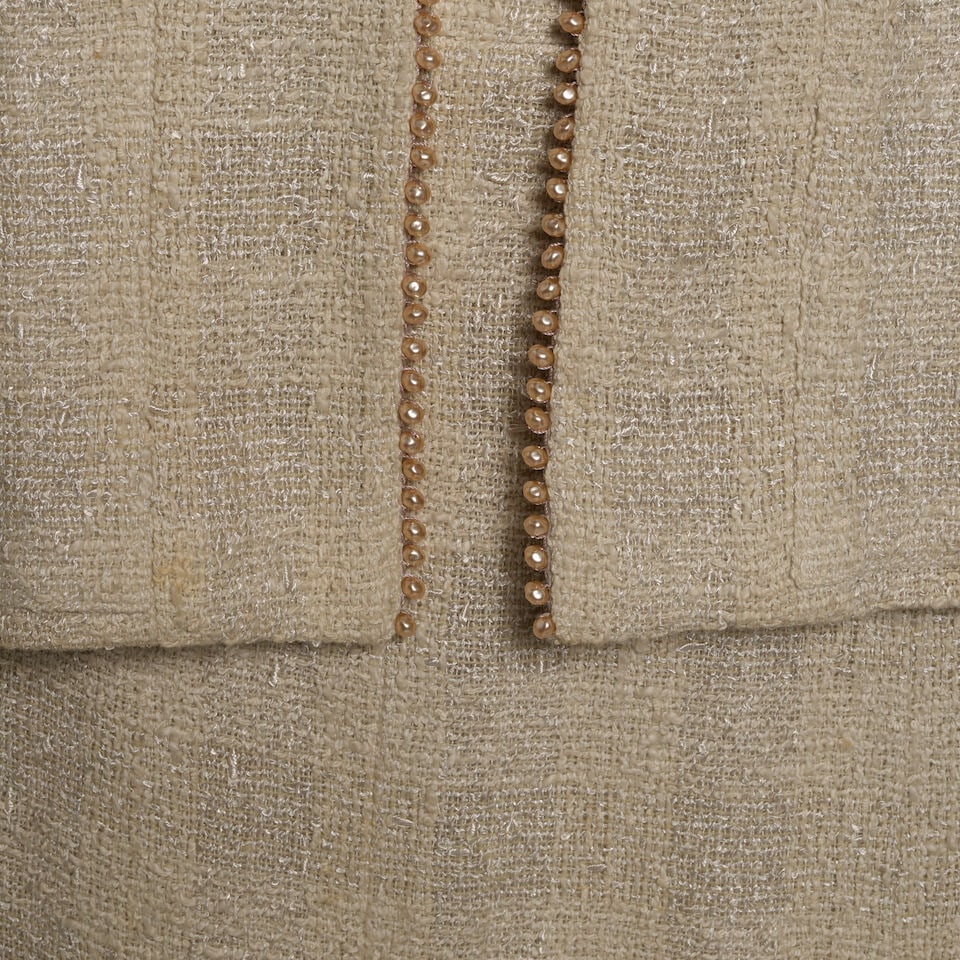 CHANEL: NEUTRAL TWEED SKIRT SUIT PEARL TRIM Spring 1999 - 2