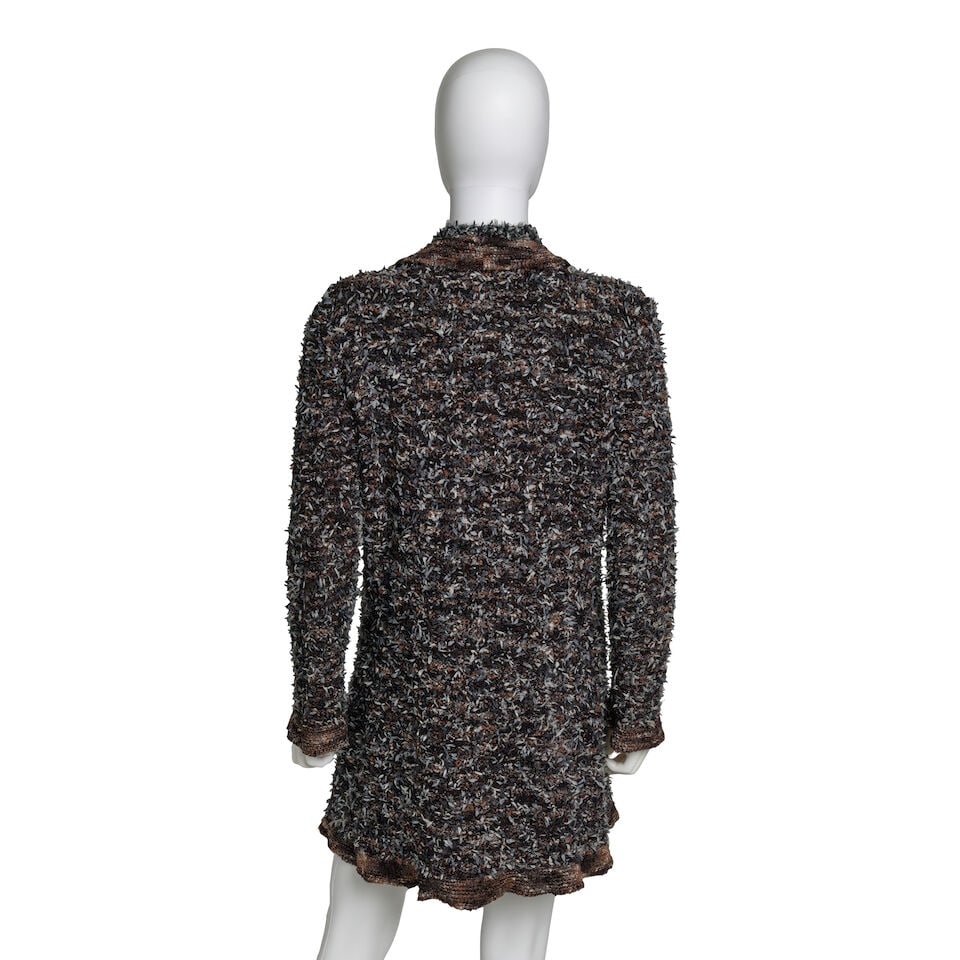 CHANEL: GREY AND BROWN RUFFLE KNIT CARDIGAN - 2