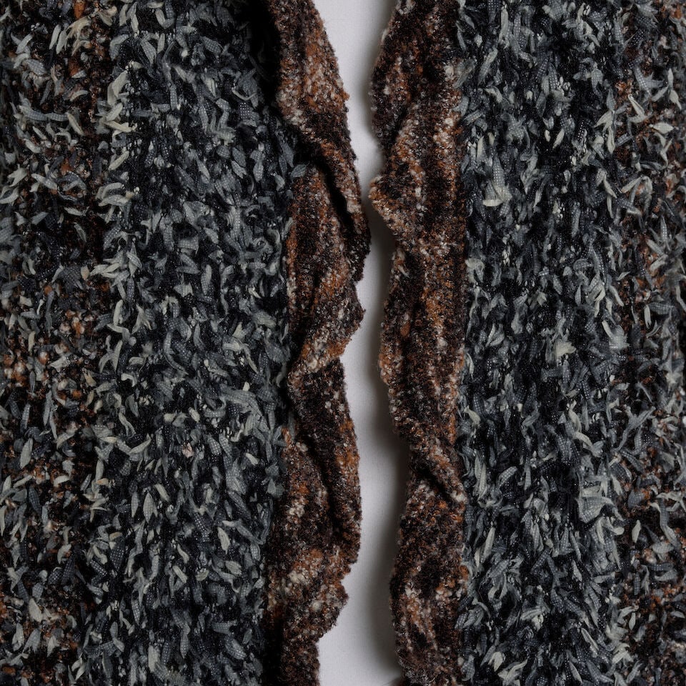 CHANEL: GREY AND BROWN RUFFLE KNIT CARDIGAN - 3