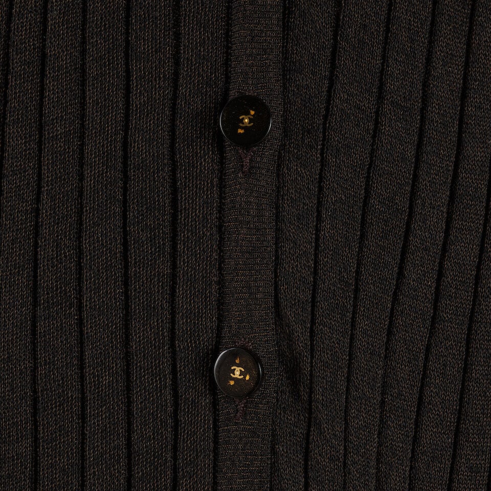 CHANEL: BROWN PLEATED KNIT CARDIGAN AND DRESS SET Spring 1999 - 2