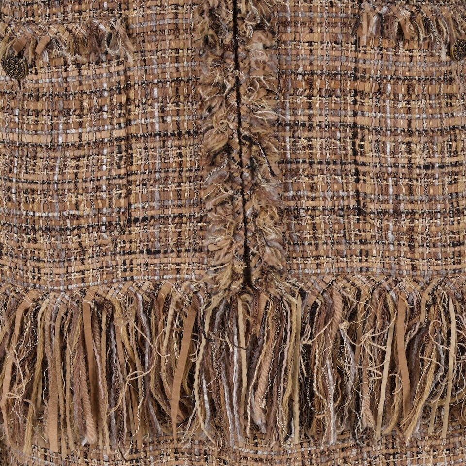 CHANEL: NEUTRAL TWEED FRINGE SKIRT SUIT ENSEMBLE Fall 2010 - 2