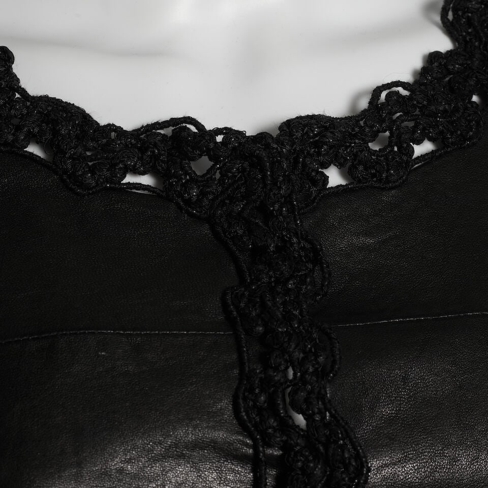 CHANEL: BLACK LEATHER JACKET WITH CROCHET TRIM Fall 2009 - 2
