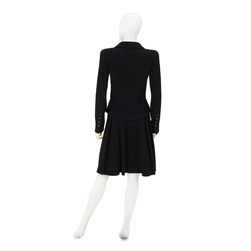 CHANEL: BLACK TWEED PLEATED SKIRT SUIT ENSEMBLE Spring 1995 - 2